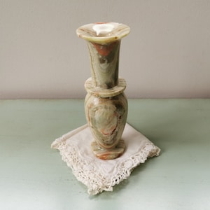 Vintage green and orange onyx marble soliflore vase