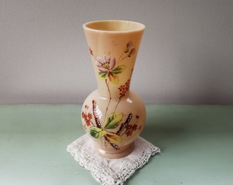 Vase in opaline enameled old cherry blossoms