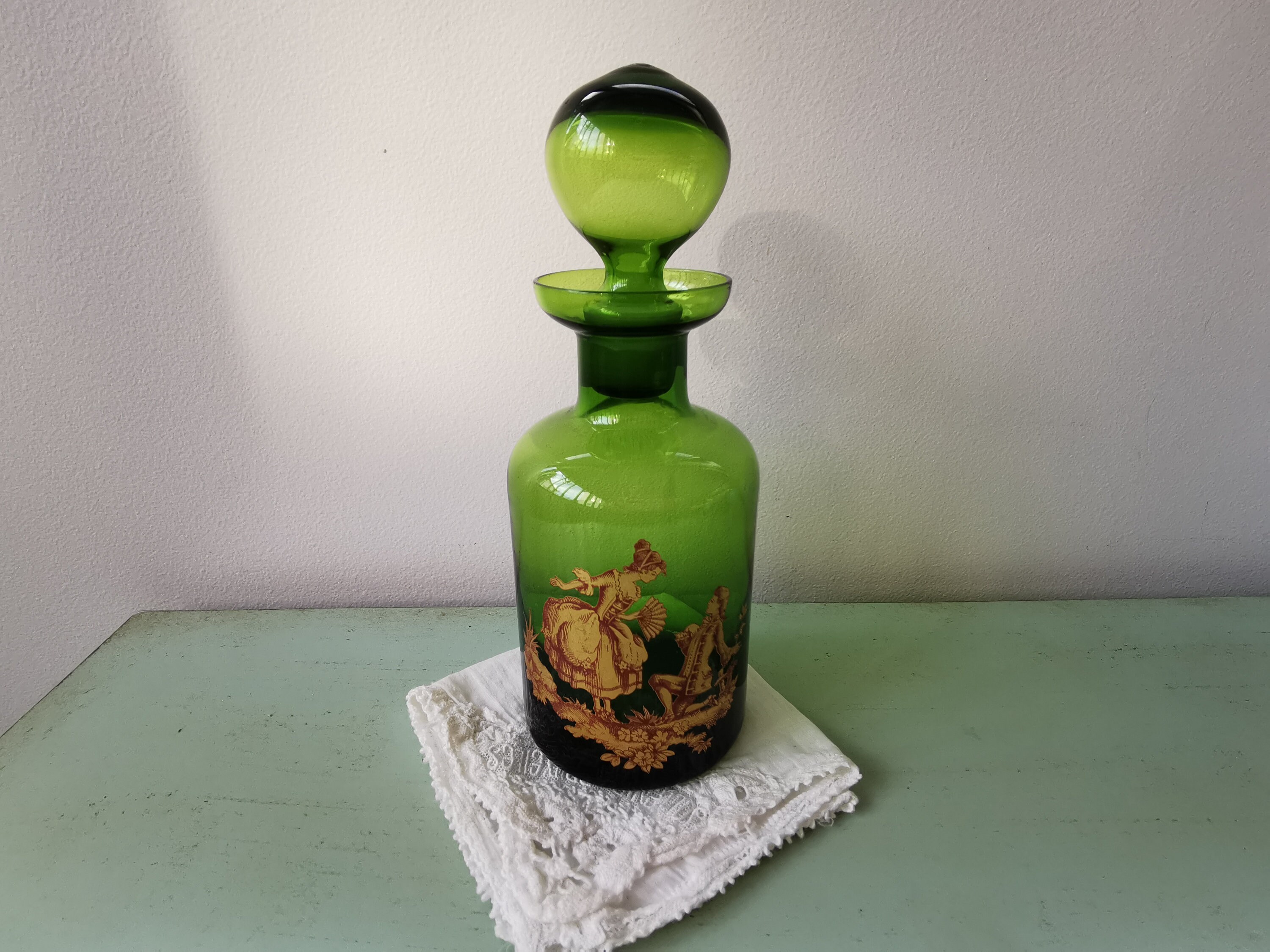 Flacon à Parfum Verre Vert Scène Galante