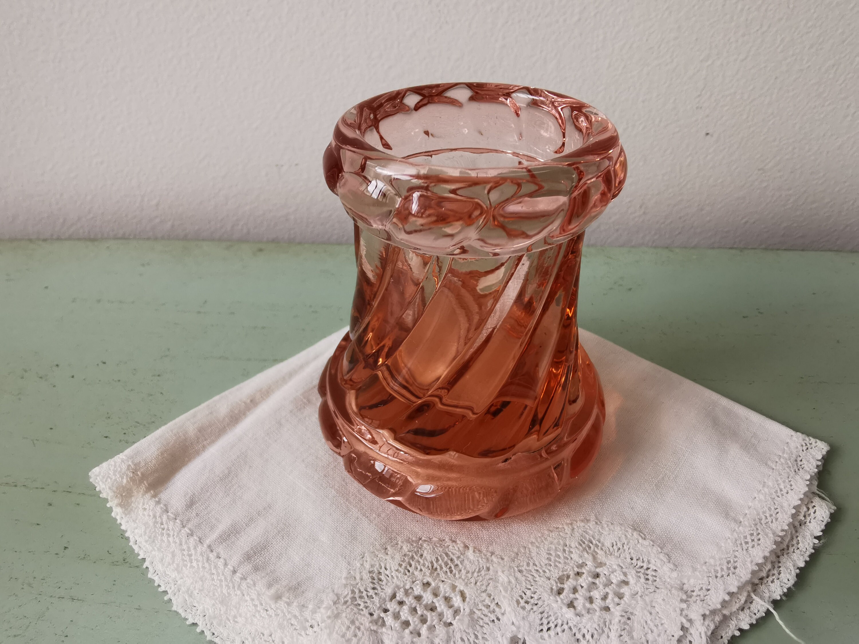 Petit Bougeoir Cristal de Bayel Rose Ancien