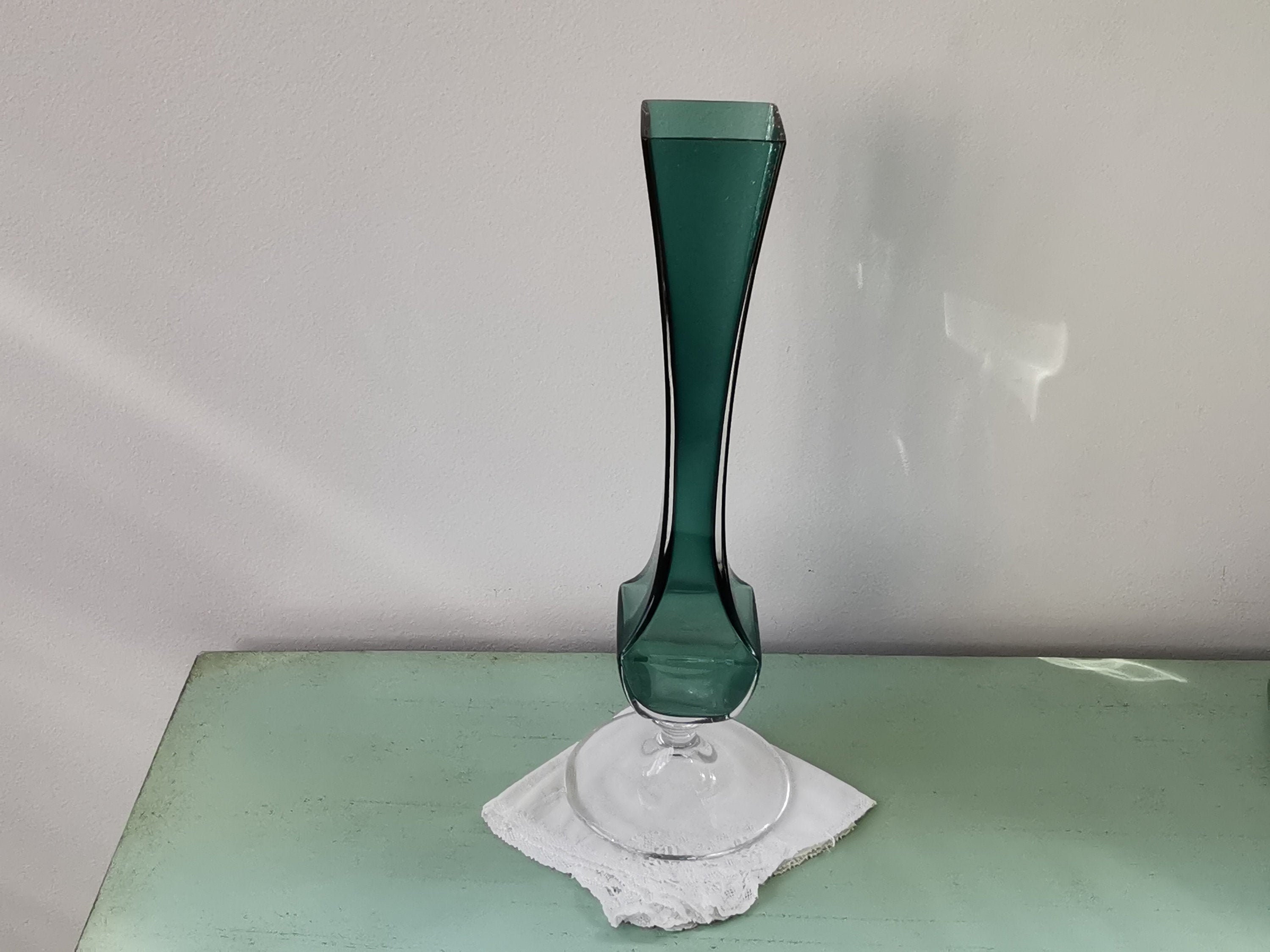 Vase en Cristal Vert Émeraude Val St-Lambert Vintage