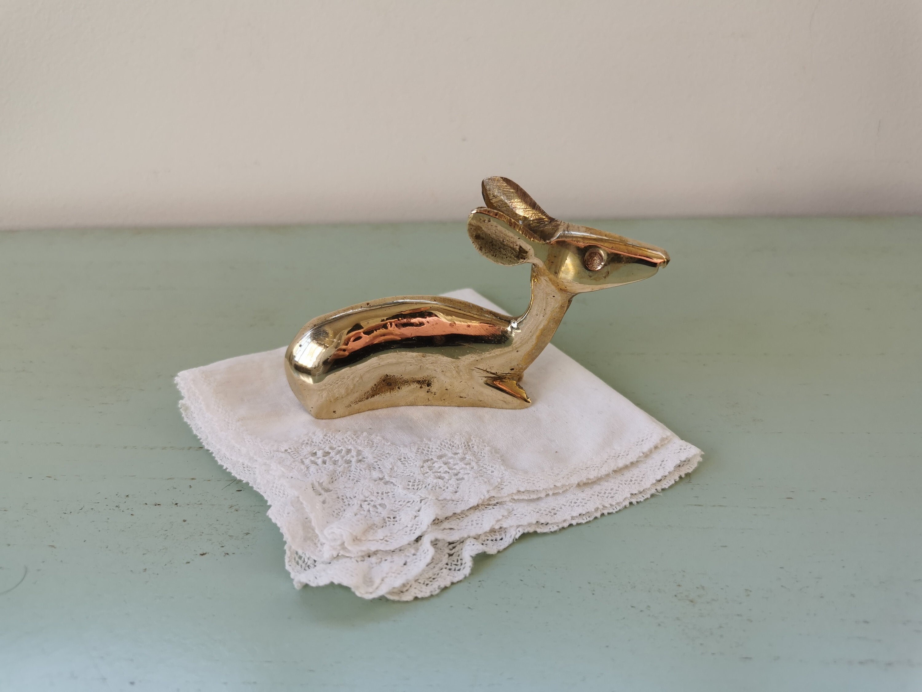 statuette Faon en Laiton Vintage