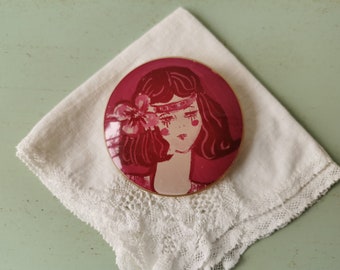 Broche ronde résine femme hippie vintage