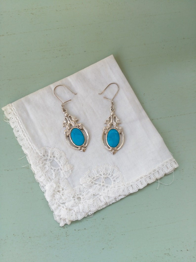 Turquoise treated and Silver 925 earrings vintage