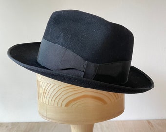 1960's Original Vintage Men's Hat in fur felt from brand KROMOLS in black size 57cm