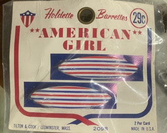 Fun Vintage and original barrette/hair clip "AMERICAN GIRL" DEADSTOCK (never worn) in its original packaging