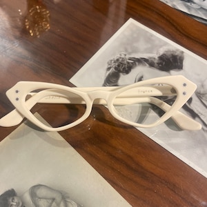 Spectacular and unique cat-eye glasses late 50's-early 60's Original in cream- Made in France - Deadstock (never worn)