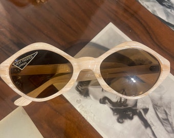 Hexagonal and very cool Original Vintage Deadstock (never used) sunglasses in ivory white with brown lenses
