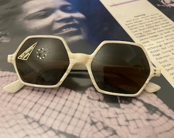 Original Vintage Deadstock (never used) sunglasses - Hexagonal in ivory white bone effect with brown lenses