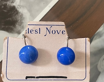 Amazing blue earrings 1950's vintage original in its packaging and beautiful condition - never worn - costume jewellery