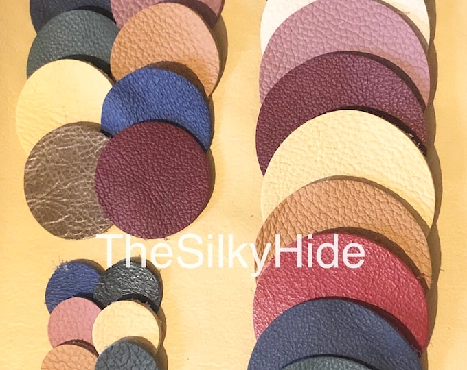 Leather Circles, Leather Embellishments, 30 Mixed Colour Pack - 10 of each size S,M,L or 30 of one size