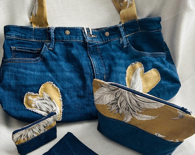 Denim Tote/Shoulder Bag with Zipped Pouch & Glasses Case