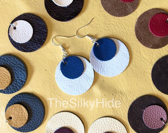 Earrings, Circle Earrings, Round Earrings, Leather Circle And Silver Plated Earrings, Leather Earrings, Leather Circle Earrings.