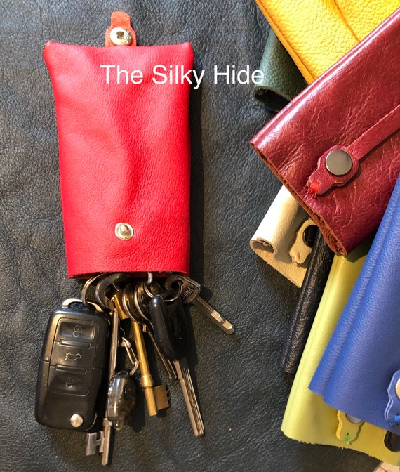 Upcycled Leather Key Pouch, Personalized Key Holder, Embellished Key Case