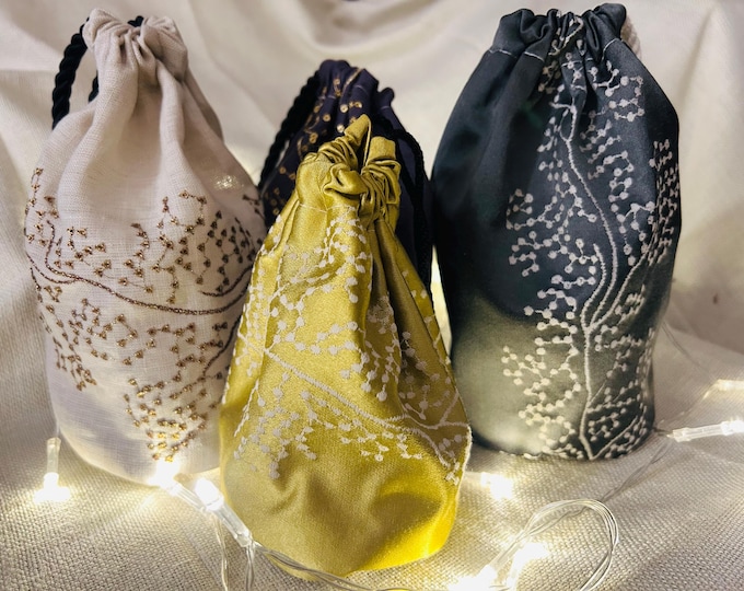 Upcycled Fabric Gift Bag, Mini Drawstring Pouch