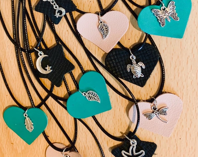 Leather necklaces, leather pendant, leather charm, leather jewellery