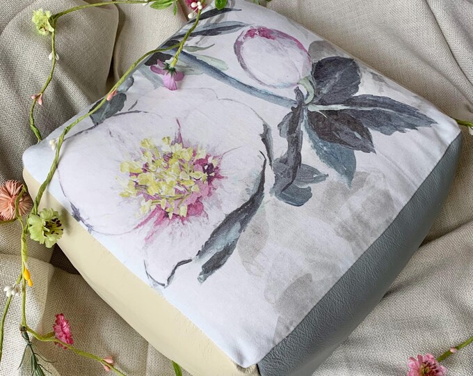Leather and Fabric Footstool/Pouffee