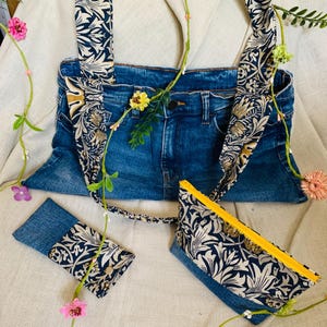 Denim Tote Bag, Upcycled Jeans Bag, Upcycled Tote Bag, Top Handle Bag, Shoulder Bag, Beach Bag