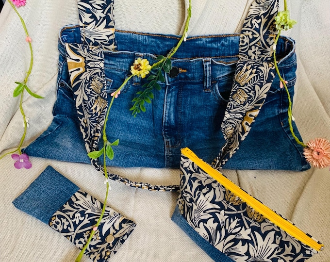 Denim Tote/Shoulder Bag with Zipped Pouch & Glasses Case