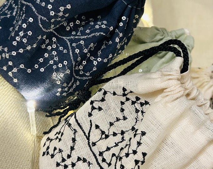 Upcycled Fabric Gift Bag, Mini Drawstring Pouch