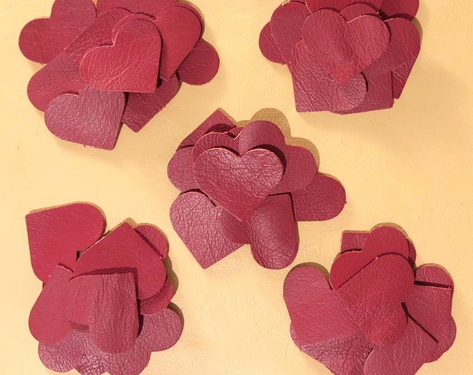 Handmade Leather Heart Die Cuts, Embellishments, Craft Supplies (40/50 Pack)