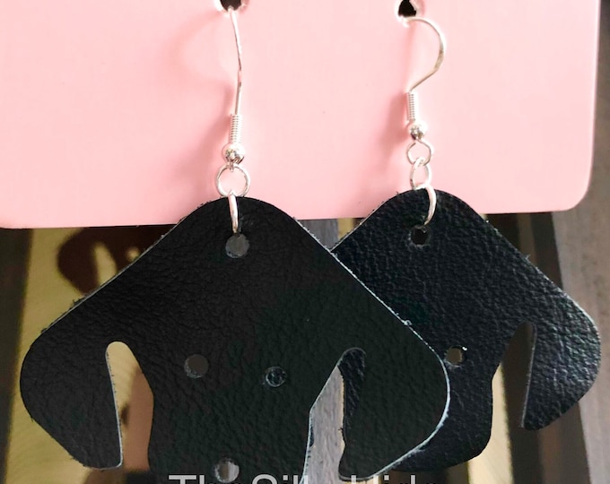 Earrings, Dog Earrings, Leather Dog Earrings, Dog Shape Earrings, Leather Dog Earrings, Dangle Earrings, Dog Dangle Earrings.