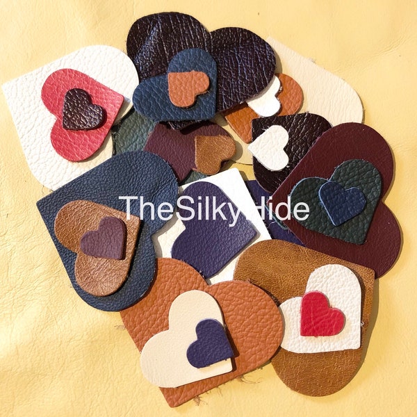 Leather Hearts, Leather Blanks, Leather Die-Cuts, Leather Cut Outs, Leather Embellishments, 30 Mixed Colour (10 large, 10 medium, 10 small)