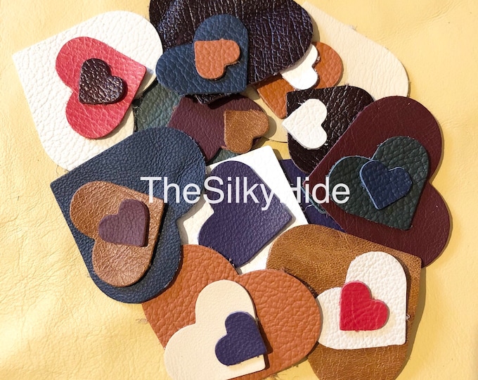 Leather Hearts, Leather Blanks, Leather Die-Cuts, Leather Cut Outs, Leather Embellishments, 30 Mixed Colour (10 large, 10 medium, 10 small)