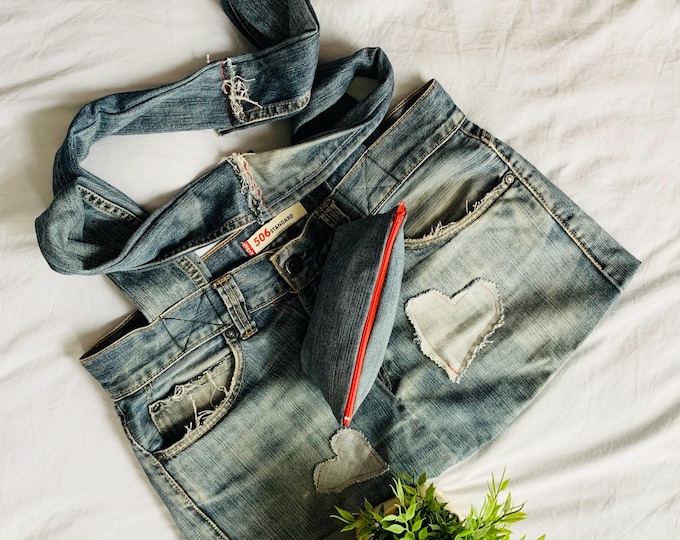 Denim Tote/Shoulder Bag with Zipped Pouch