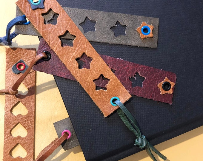 Bookmarks ~ Leather Bookmark ~ Straight Leather Bookmark ~ Heart Bookmark ~ Star Bookmark ~ Heart, Star, Plain Design ~ Personalised option