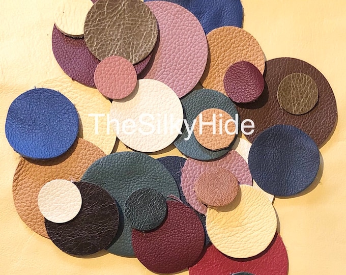 Leather Circles, Leather Blanks, Leather Die-Cuts, Leather Cut Outs, Leather Embellishments, 30 Mixed Colour (10 large, 10 medium, 10 small)