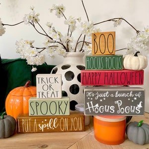 Halloween Block Wooden Signs - Autumn Decor