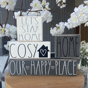 Home Block Wooden Signs - Hearts