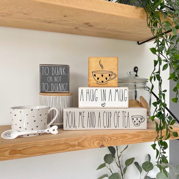 Tea Block Wooden Signs - Cuppa / Kettle On