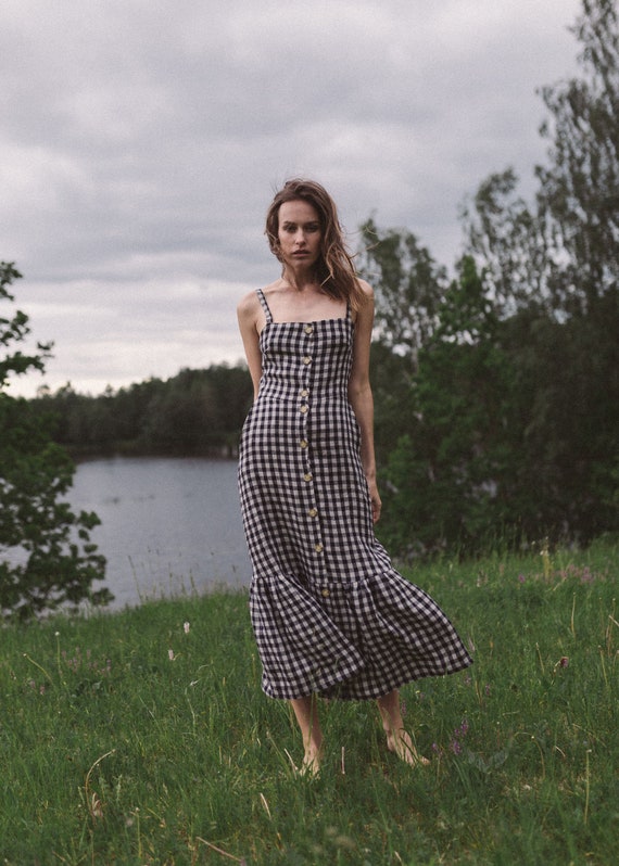 LULU Dress in Check Linen | Etsy