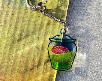 Gehirn in einem Glas doppelseitiger Acrylanhänger Schlüsselanhänger - Psychonauten-inspirierter Merch