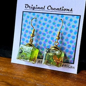 Gelatinous Cube Kinetic Earrings- CHOOSE your color - Handmade Moving TTRPG-Inspired Accessory with Real Liquid
