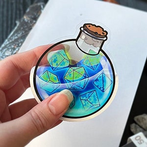 Garrafa de poção poliédrica - adesivo de vinil transparente original - arte inspirada em TTRPG e D&D