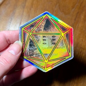 D20 Terrarium Lava Dungeon - Adesivo de vinil holográfico original - Arte inspirada em D&D e TTRPG