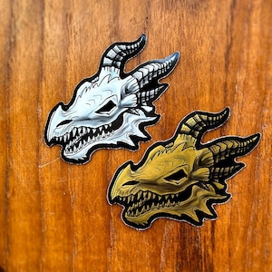 Dragon Skull Vinyl TTRPG/DnD Inspired Stickers - Silver and Gold Skulls