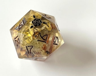 Mossy Nook- Handmade Jumbo Resin 30mm D20 Spindown - Nature-Filled Rose Chonk Die