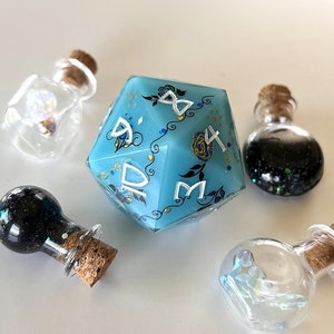 Blue Porcelain- Handmade Jumbo 30mm Resin D20 Spindown - Delicate Rose Chonk Die