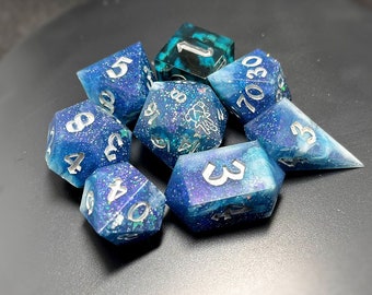 Sweet Dreams and Nightmares - Shimmery iridescent dice theme set-  handmade resin sharp edged dice for DnD, D&D, TTRPGs, RPGs