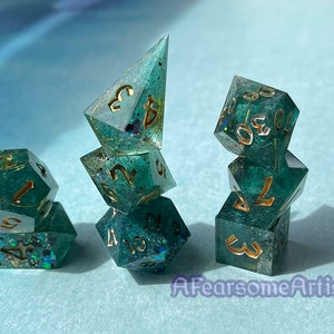 Sunken Treasure - Shimmering dice set-  handmade resin sharp edged dice for DnD, D&D, TTRPGs, RPGs