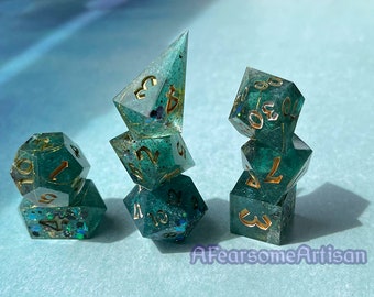 Sunken Treasure Dice Set: Handmade Resin Sharp Edge Dice for TTRPG