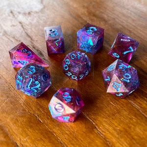 Nebularis - Shimmery iridescent dice set-  handmade resin sharp edged dice for DnD, D&D, TTRPGs, RPGs