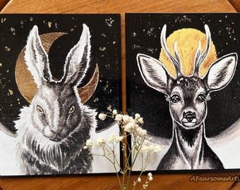 Fine Art Prints- Deer and Hare Portraits - "Hallow" Series