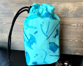 Handmade Gelatinous Cube Dice Bag: Lined Cotton Drawstring Pouch