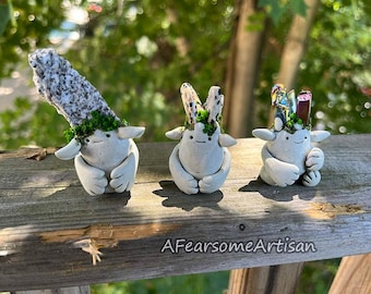 Handmade Garden Guardian Golems / Unique OOAK friends for your plants / Dalmatian Jasper, Titanium Aura Quartz, Barre Granite