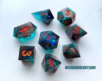 Intergalactic - artisan handmade resin sharp edged dice for DnD, D&D, TTRPGs, RPGs